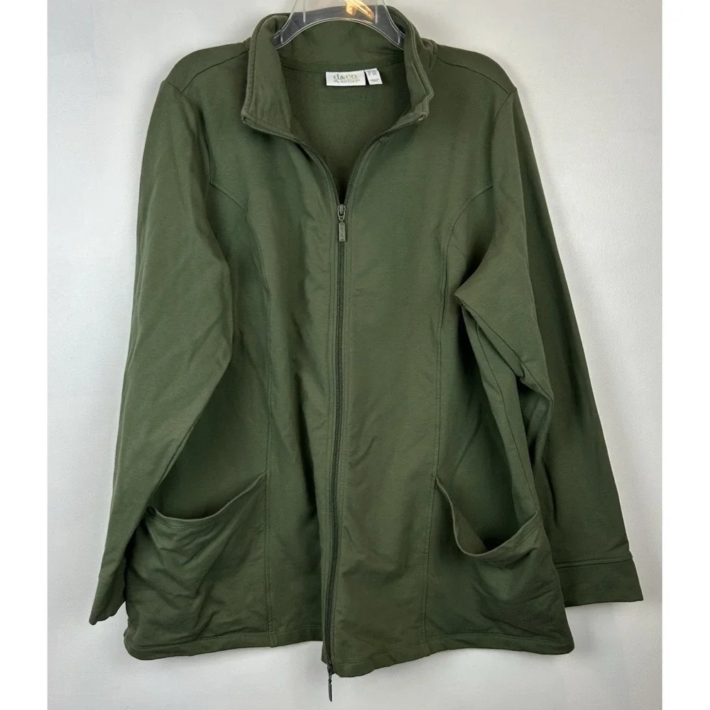 D & Co Jacket Womens 2X Green Full Zip Zip Cotton Active Casual Comfort Layer